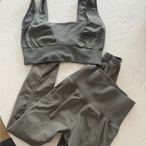 Free people movement good karma leggings and sports bra in olive green